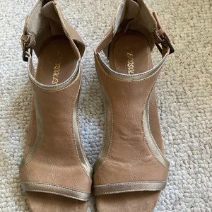 Tan low wedge gladiator sandals